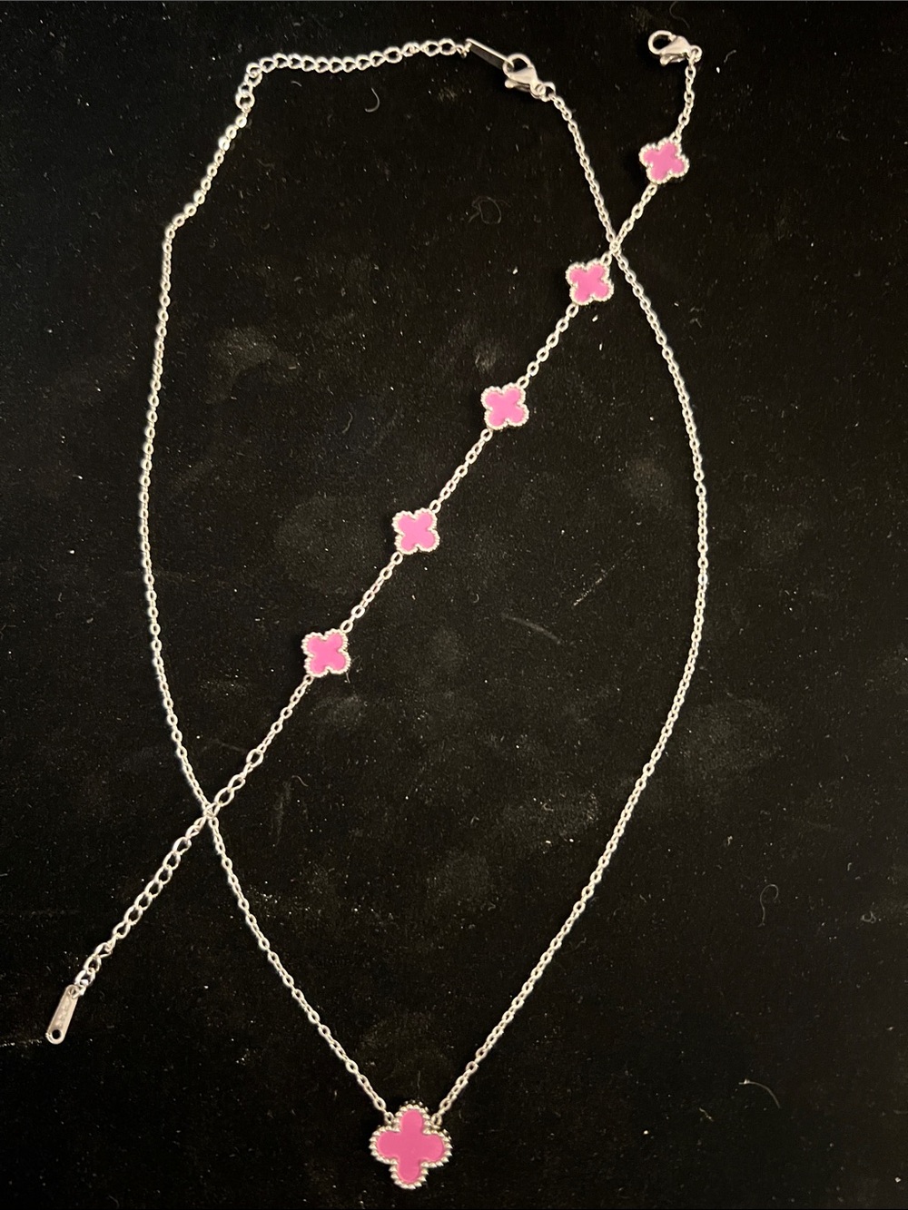 Women's Silver Chain Necklace and Bracelet Set with Purple Clover Charms